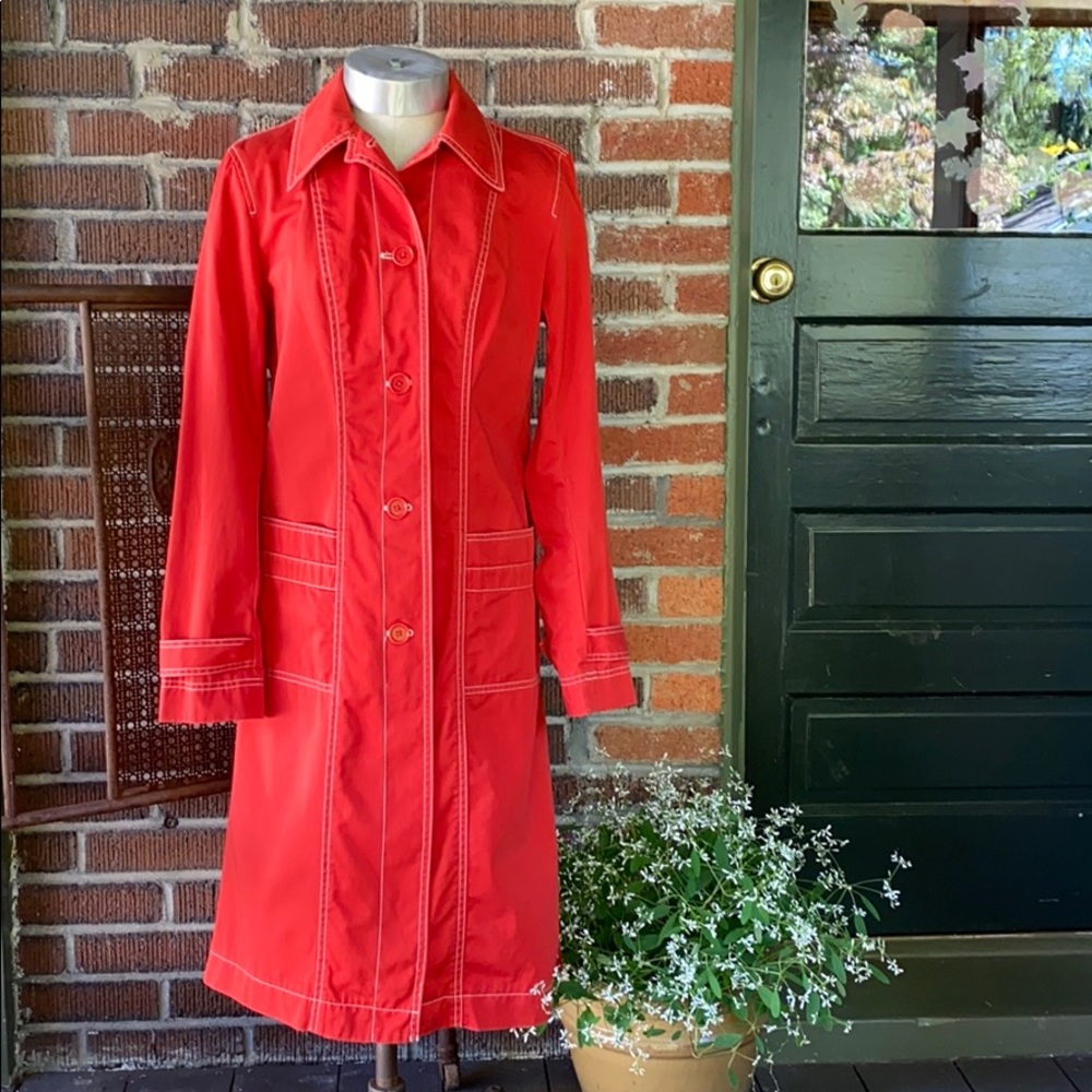 DKNY Bold Red /Orange Trench Coat